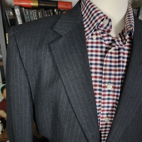 JOS A BANK Men's Flannel Sport Coat Two Button Black‎ Striped Wool Cashmere 43R